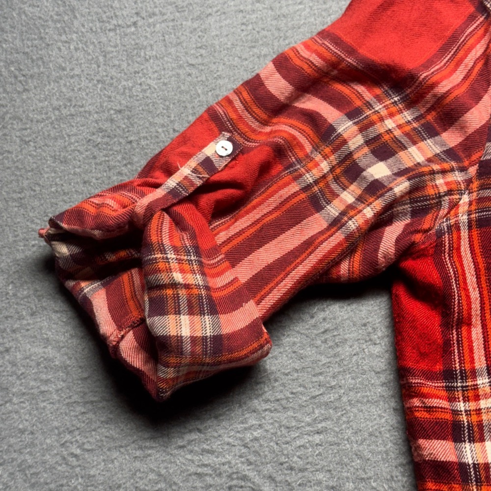 Hester & Orchard Red Plaid Shirt Womens Medium Split Back Roll Tab Sleeve Rayon - Picture 2 of 13